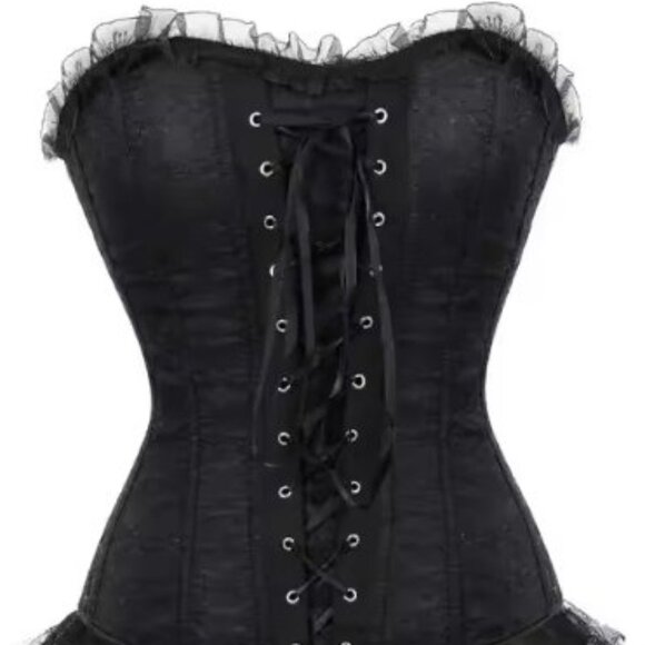 Black Jacquard Lace Ruffle Skirted Corset Dress - NEW - Picture 2 of 13